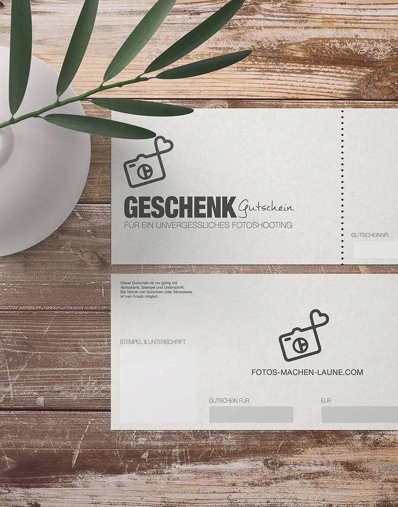 Werbefoto für Fotosession-Geschenkgutscheine